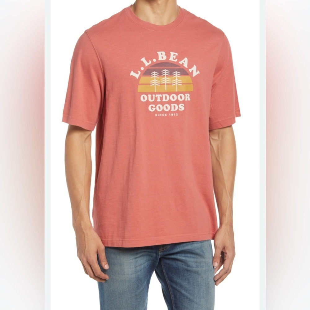 L.L. Bean Lakewashed Organic Cotton Tee Men’s size XL Slightly Fitted Red Orange